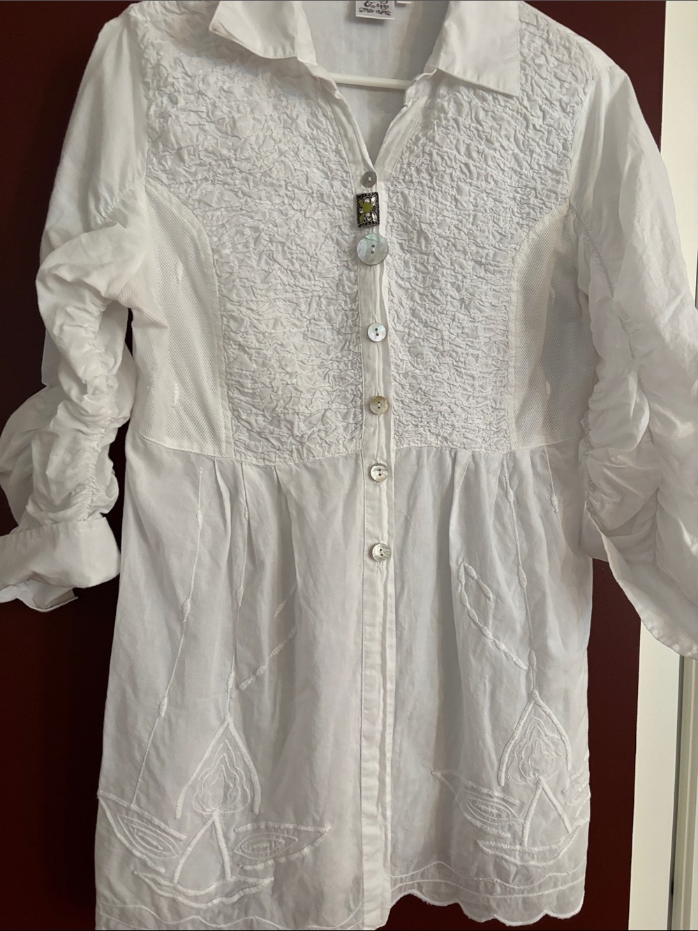 Parsley & Sage White Embroidered Button-Down shirt SzM